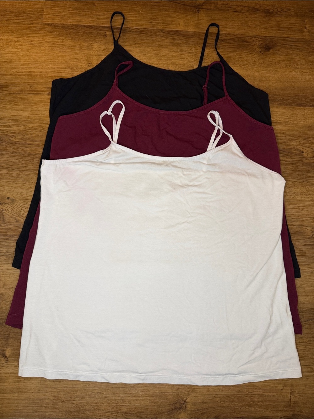 Time and Tru Cami XXXL Set of 3 Black White Burgundy Stretch Cotton Blend Layer